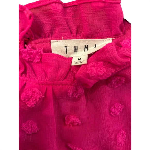 THML Hot Pink Swiss Dot Ruffle Sleeveless Blouse Top Womens Medium - Picture 3 of 3